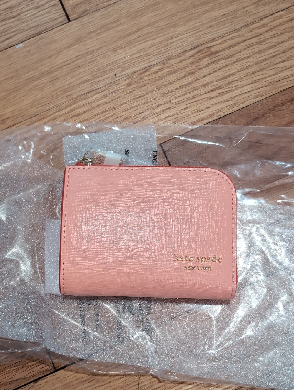 kate spade coral pink Devin Pop Trim Zip Card Case